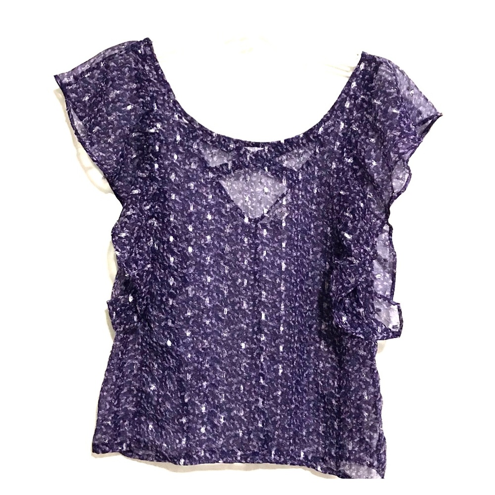 American Eagle Sheer Dreamy Floral Purple Top, S